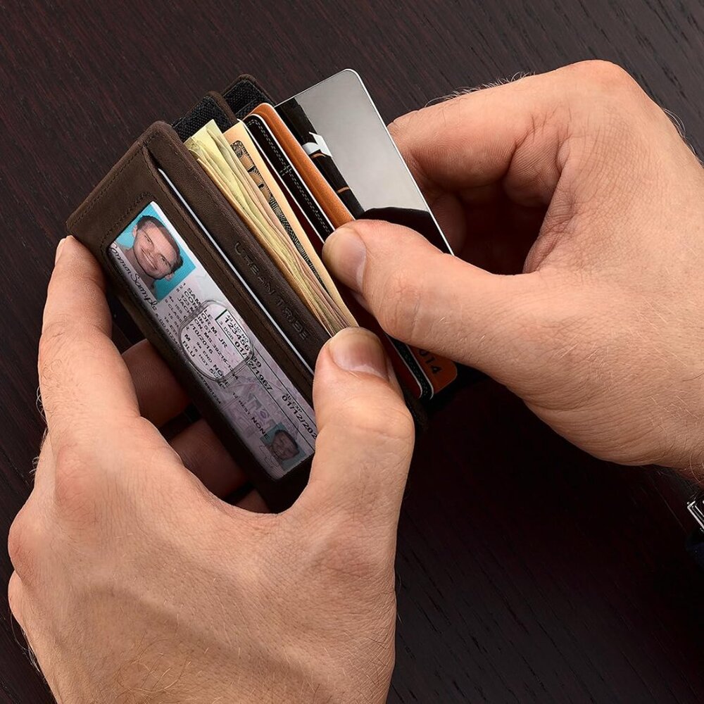 Stylish RFID Sleeve Wallet - Premium Texas Brown Leather Money Clip for 10 Cards - Picture 3 of 6